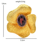 Textured Flower with Oval Stone Brooch — dimensions