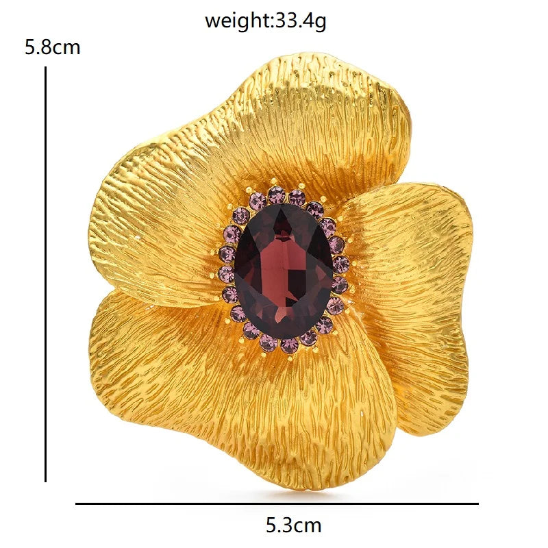 Textured Flower with Oval Stone Brooch — dimensions