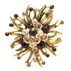 Vintage-Style Jeweled Flower with Curved Petals Brooch — Champagne