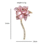 Enamel Blossom with Jeweled Curved Stem Brooch