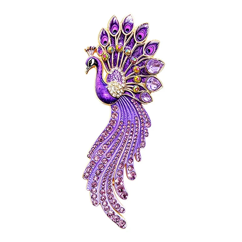 Ornate Peacock with Flowing Tail Brooch original white background product photo