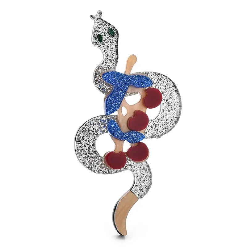Acrylic Coiled Snake with Scarf Brooch — Silver & Blue