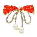 Jeweled Ribbon Bow with Twin Pearl-Look Drops Brooch product variant photo
