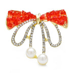 Jeweled Ribbon Bow with Twin Pearl-Look Drops Brooch product variant photo