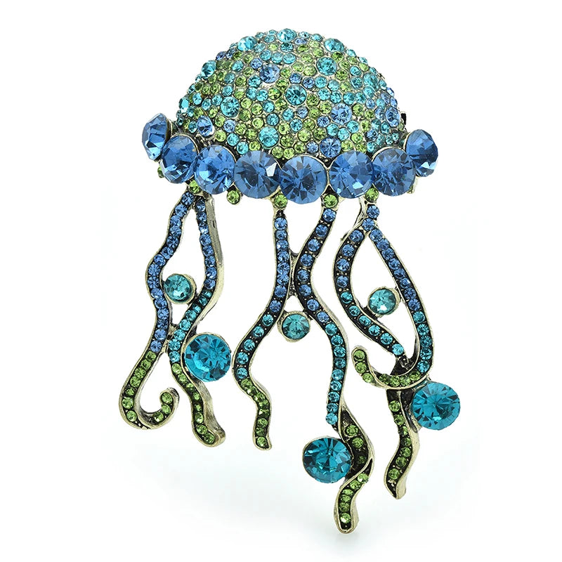 Large Jeweled Jellyfish with Curling Tentacles Brooch