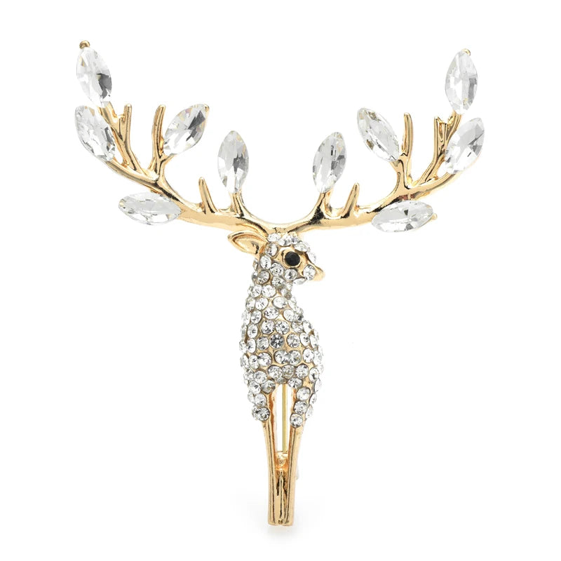 Faceted Crystal-Look Stag Brooch