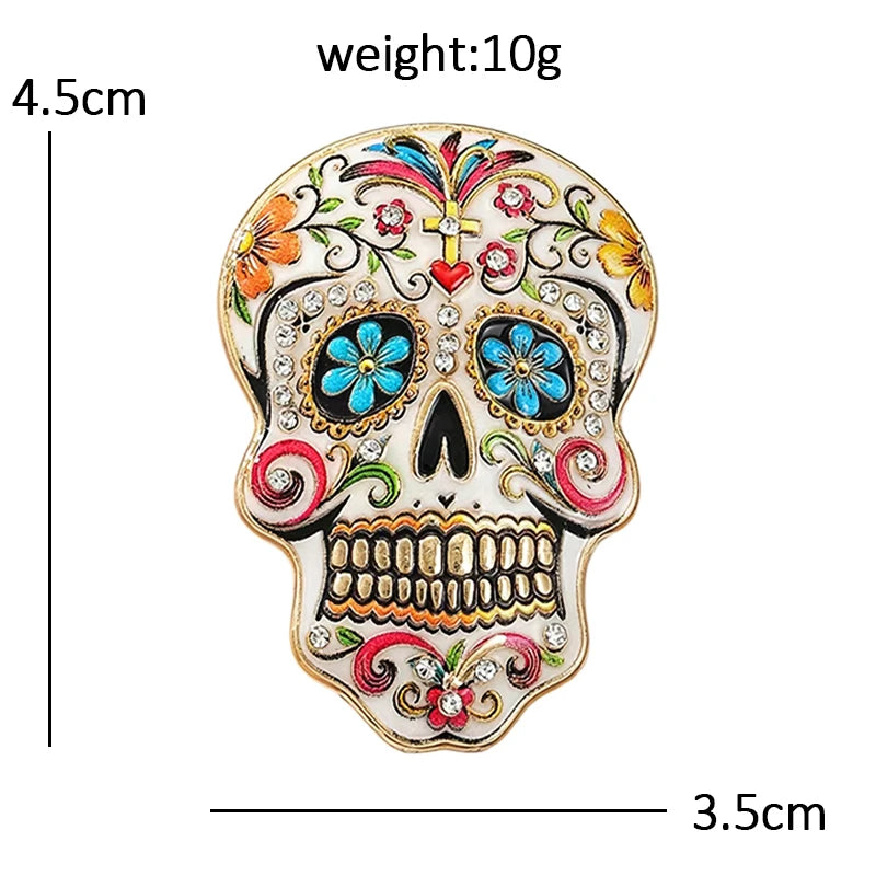 Floral Sugar Skull Sparkle Brooch