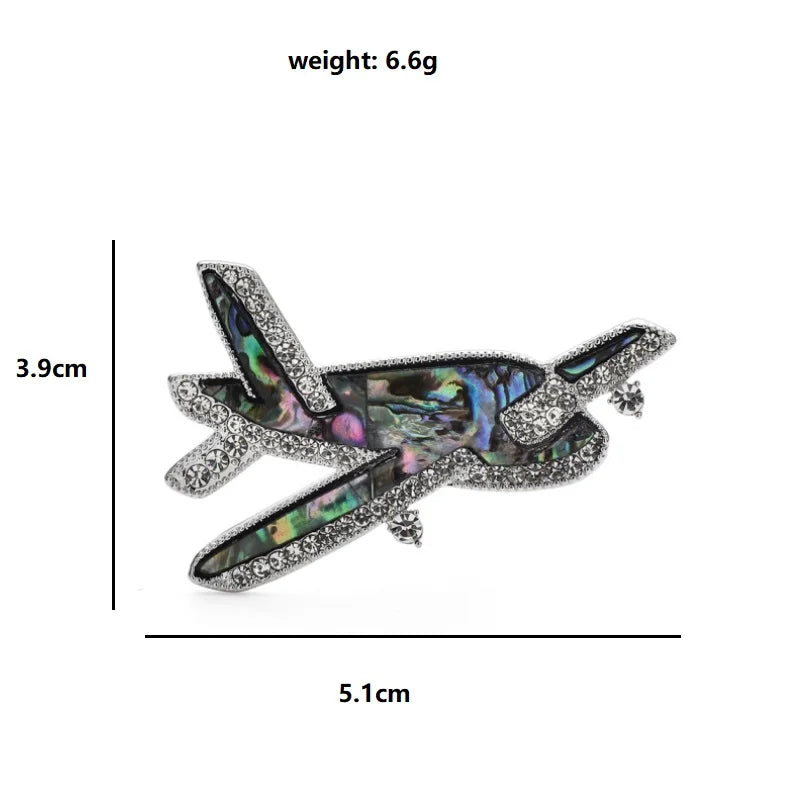 Abalone-Look Airplane with Rhinestone Borders Brooch — dimensions