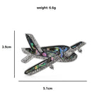 Abalone-Look Airplane with Rhinestone Borders Brooch — dimensions