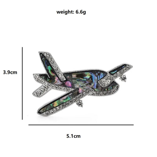 Abalone-Look Airplane with Rhinestone Borders Brooch — dimensions