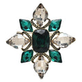 Vintage-Style Emerald-Tone and Clear Faceted Flower Brooch — Emerald-Tone Faceted Flower