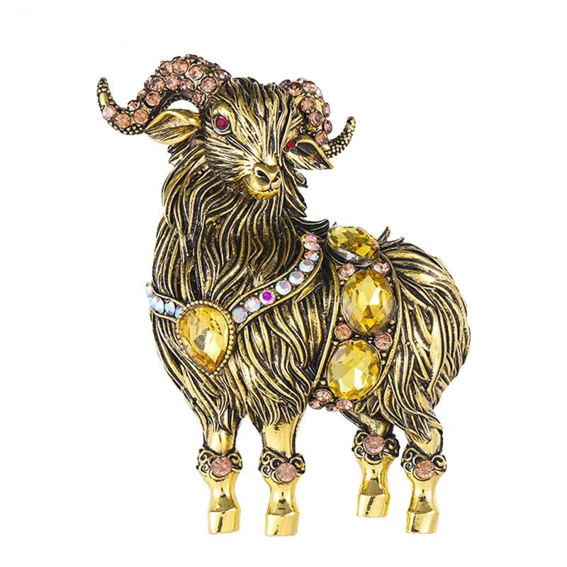 Vintage Ram with Flowing Coat Brooch