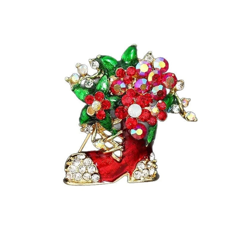 Jeweled Christmas Boot with Flowers Brooch — Christmas Boot