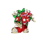 Jeweled Christmas Boot with Flowers Brooch — Christmas Boot
