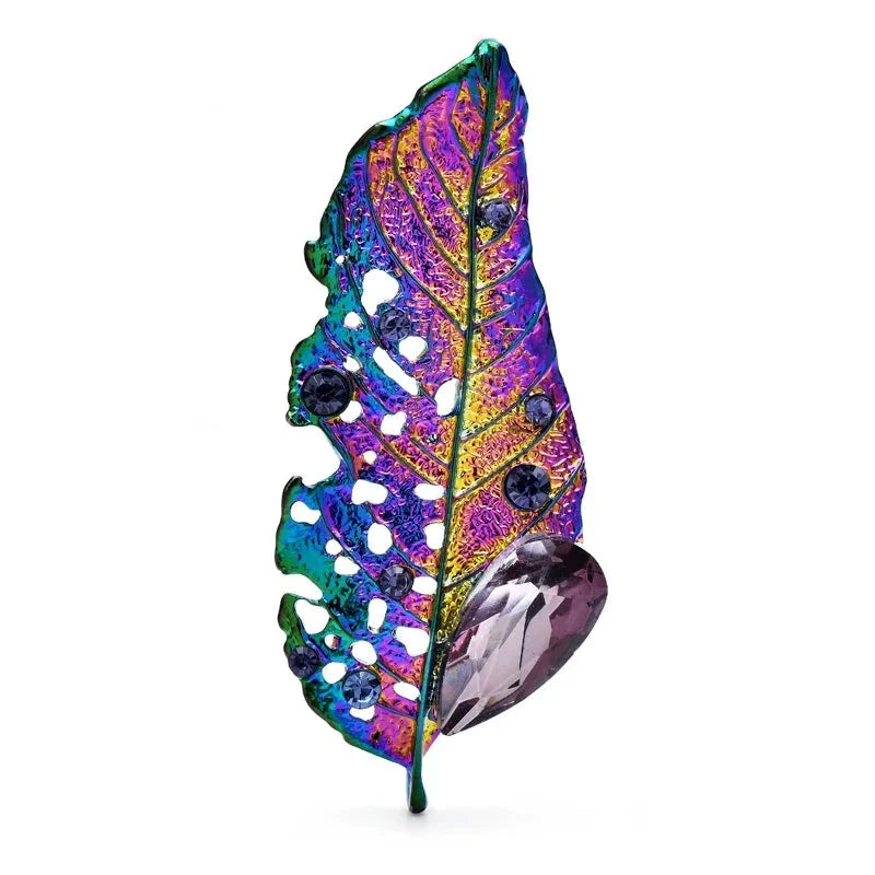 Iridescent Enamel Openwork Leaf Brooch — Iridescent Leaf