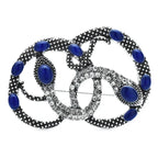 Intertwined Rhinestone Snakes Brooch — Blue