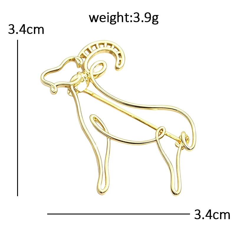 Minimalist Horned Goat Outline Brooch