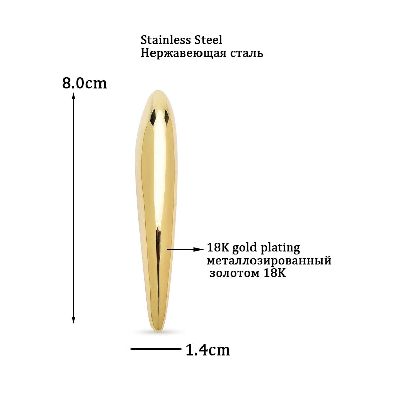 Long Polished Oval Stainless Steel Brooch — product view