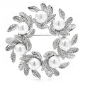 Leaf Wreath with Pearl-Look Accents Brooch — Silver