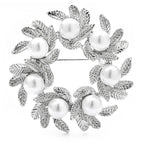 Leaf Wreath with Pearl-Look Accents Brooch — Silver