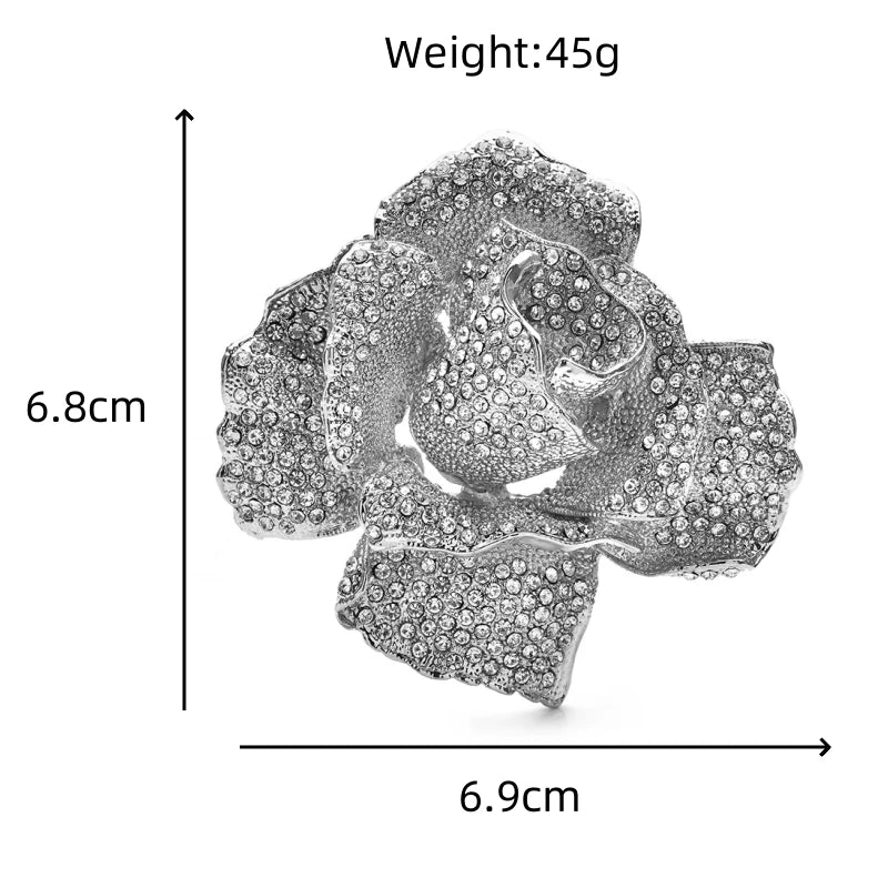 Statement Rhinestone Rose Brooch dimensions and weight