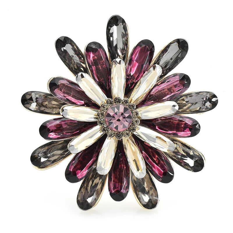 Layered Jeweled Daisy Brooch