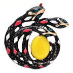 Twin Snakes with Oval Center Brooch — Black & Yellow