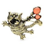 Vintage-Style Flying Cat with Balloons Brooch — Gold