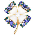 White Clover Leaf with Jeweled Border Brooch — Gold