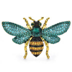 Rhinestone Bee with Spread Wings Brooch — Turquoise & Yellow