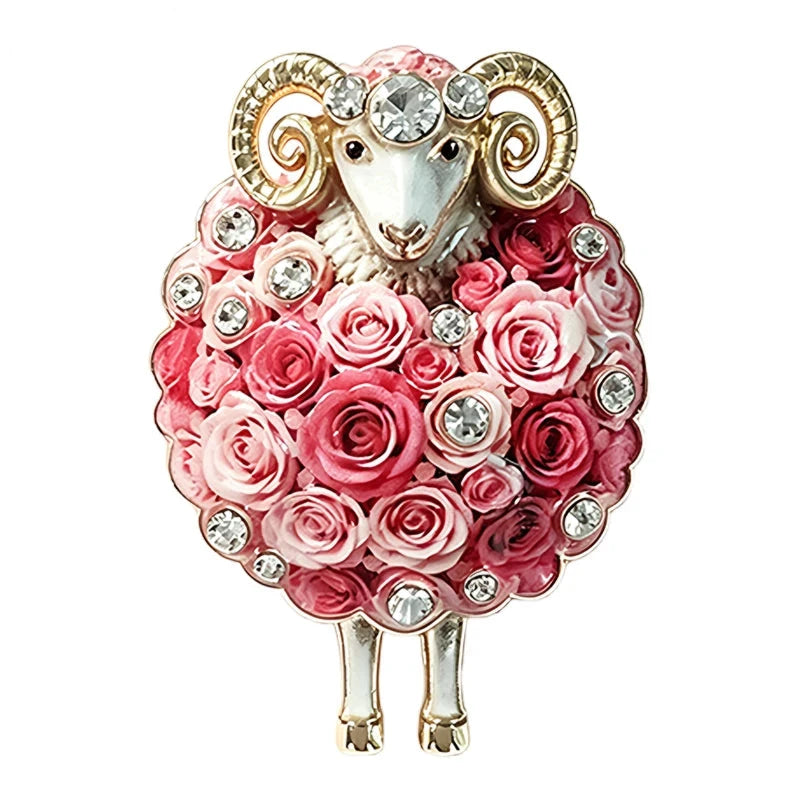 Rose-Covered Sheep Sparkle Brooch original white background product photo