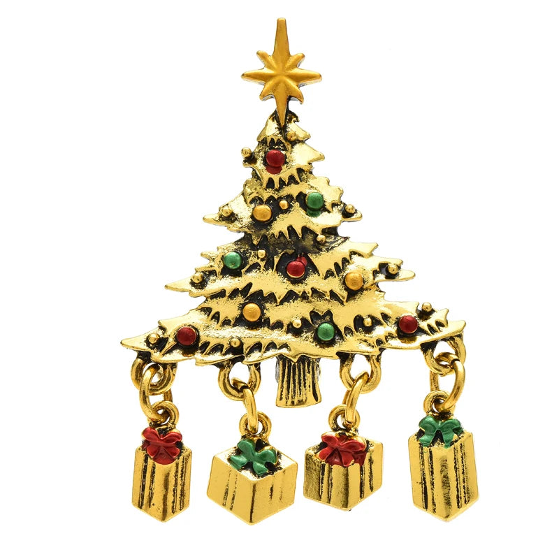 Jeweled Christmas Tree with Gift Charms Brooch