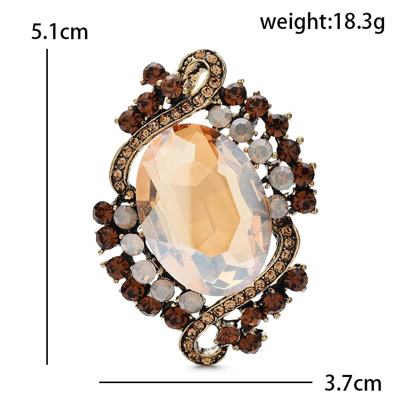 Vintage-Style Faceted Oval with Ribbon Frame Brooch — dimensions