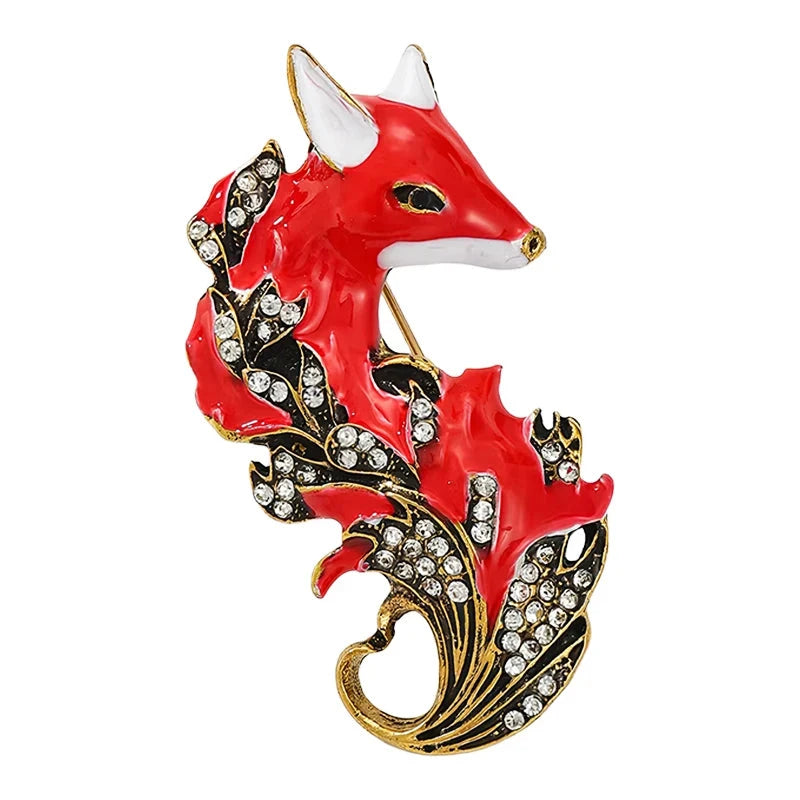 Fox with Ornate Leaf Tail Brooch original white background product photo