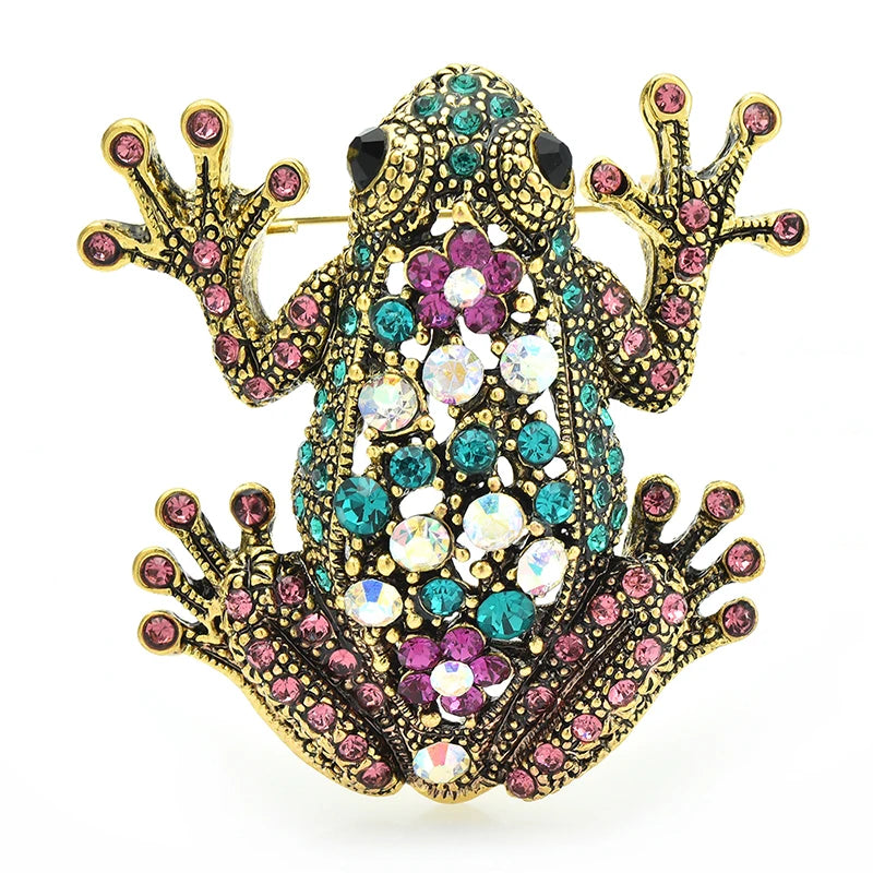 Vintage Jeweled Frog Brooch