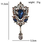 Vintage-Style Blue Floral Teardrop with Dangle Brooch — dimensions