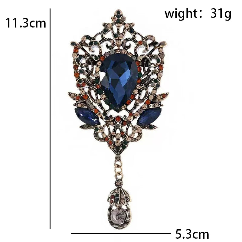 Vintage-Style Blue Floral Teardrop with Dangle Brooch — dimensions