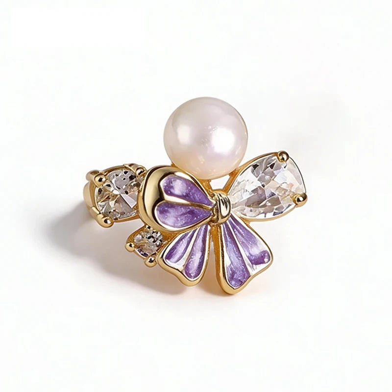 Delicate Bow with Pearlescent Accent Brooch original white background product photo