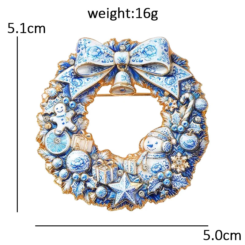 Festive Bow and Ornament Wreath Brooch