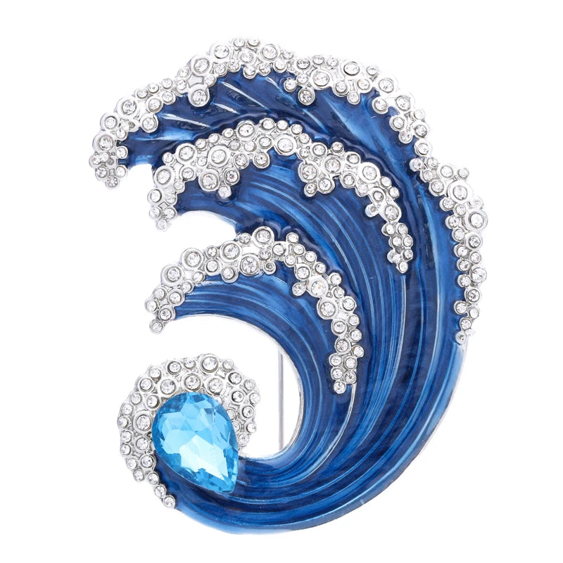Blue Enamel Ocean Wave Brooch — Blue Wave