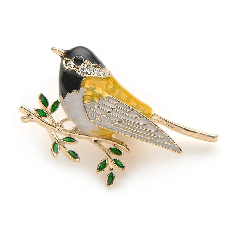 Yellow Enamel Oriole on a Branch Brooch — Yellow & Black