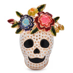 Floral Rhinestone Skull Brooch — Multicolor