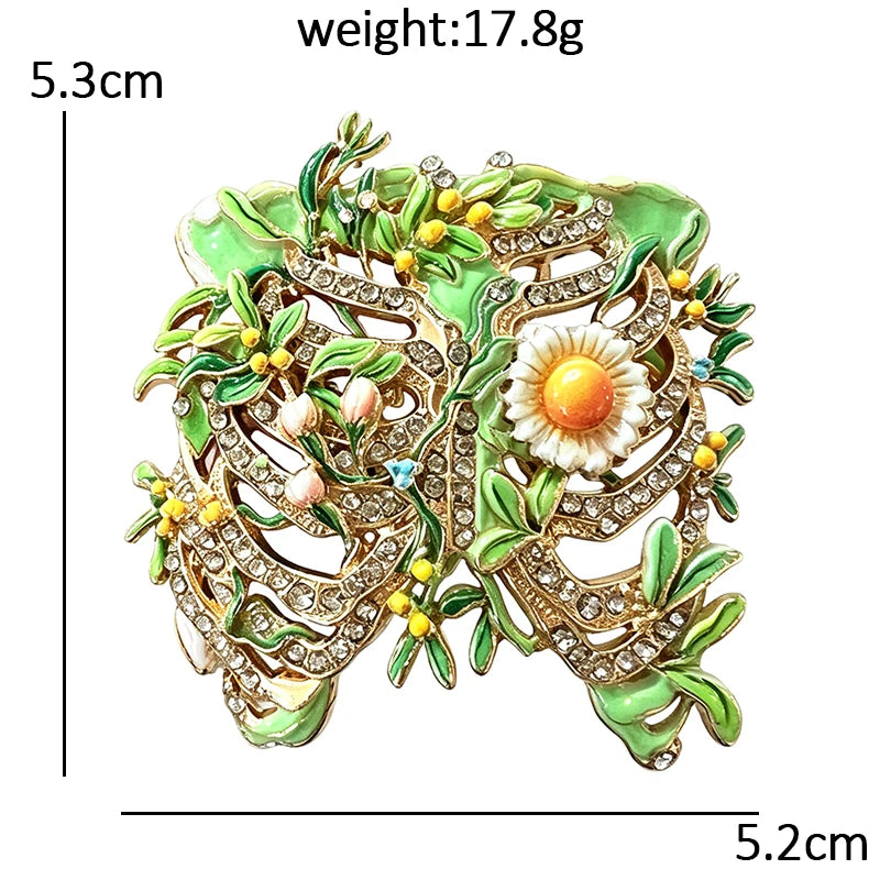 Anatomical Rib Cage with Flowers Brooch