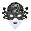 Jeweled Masquerade Face with Enamel Lips Brooch — Black