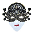 Jeweled Masquerade Face with Enamel Lips Brooch — Black
