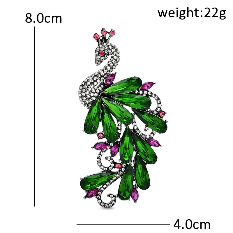 Faceted Peacock with Cascading Tail Brooch