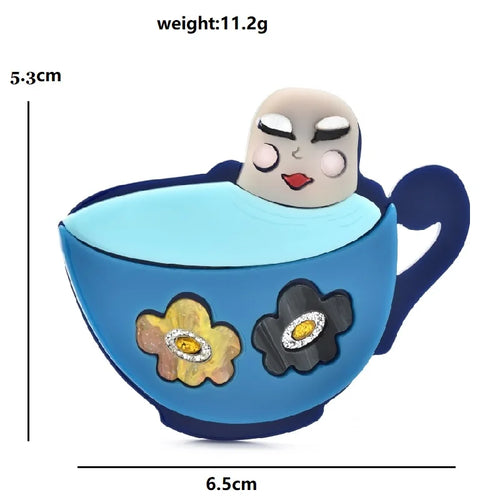 Acrylic Character in Floral Cup Brooch — dimensions