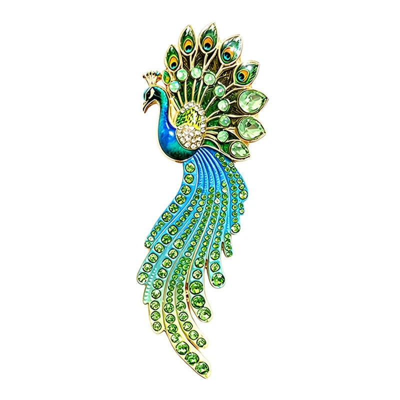 Ornate Peacock with Flowing Tail Brooch original white background product photo