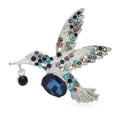 Faceted Hummingbird in Flight Brooch — Blue