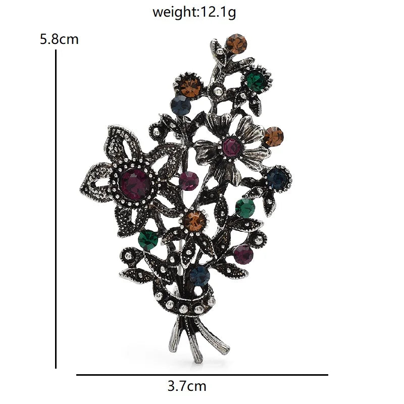 Vintage Jeweled Floral Bouquet Brooch dimensions and weight